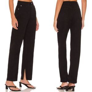 Weworewhat Mom Slit Straight Black Jean